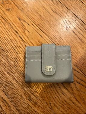 Grey Vegan Leather Compact Card Wallet with Snap Closure